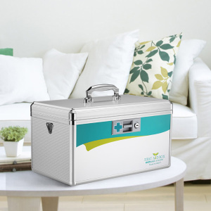 First Aid Box Locking Storage Box with Belt Silver